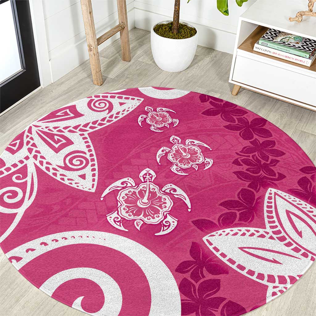 Polynesia Round Carpet Pink Tribal Turtle Floral Pattern LT05 Pink - Polynesian Pride
