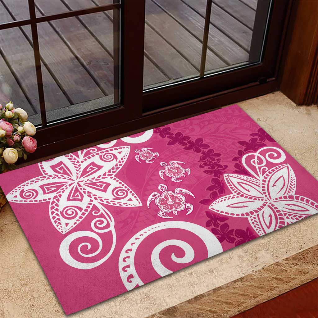 Polynesia Rubber Doormat Pink Tribal Turtle Floral Pattern