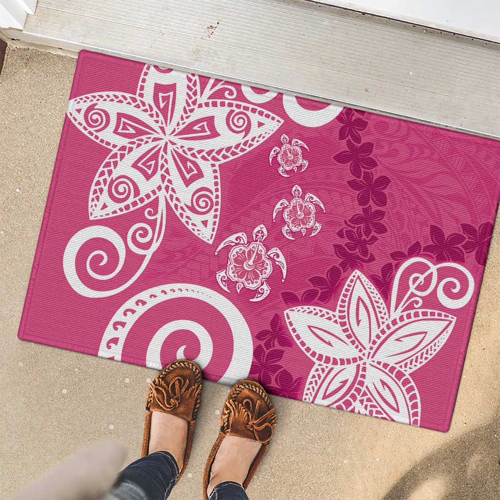 Polynesia Rubber Doormat Pink Tribal Turtle Floral Pattern