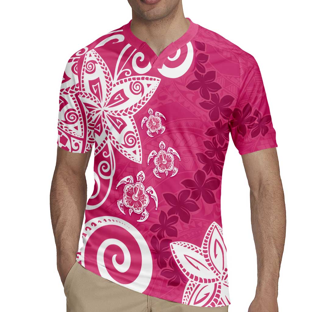 Polynesia Rugby Jersey Pink Tribal Turtle Floral Pattern