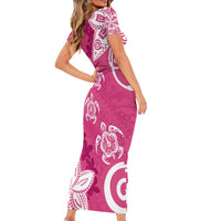 Polynesia Short Sleeve Bodycon Dress Pink Tribal Turtle Floral Pattern LT05 - Polynesian Pride