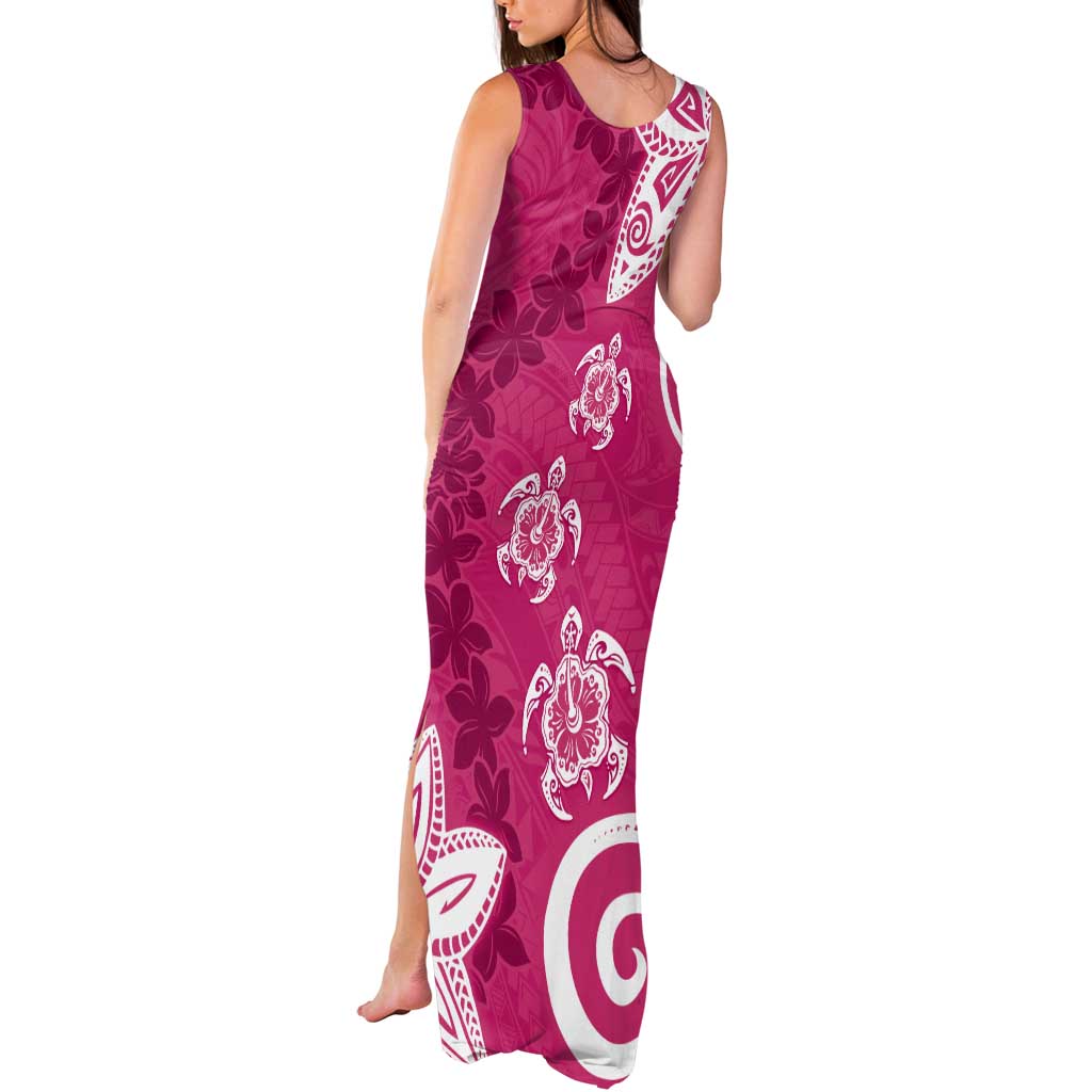 Polynesia Tank Maxi Dress Pink Tribal Turtle Floral Pattern