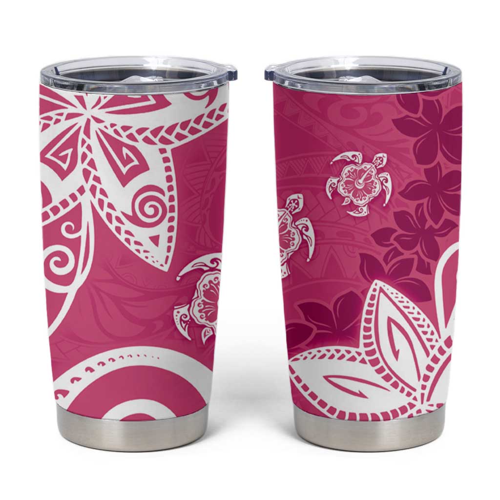 Polynesia Tumbler Cup Pink Tribal Turtle Floral Pattern