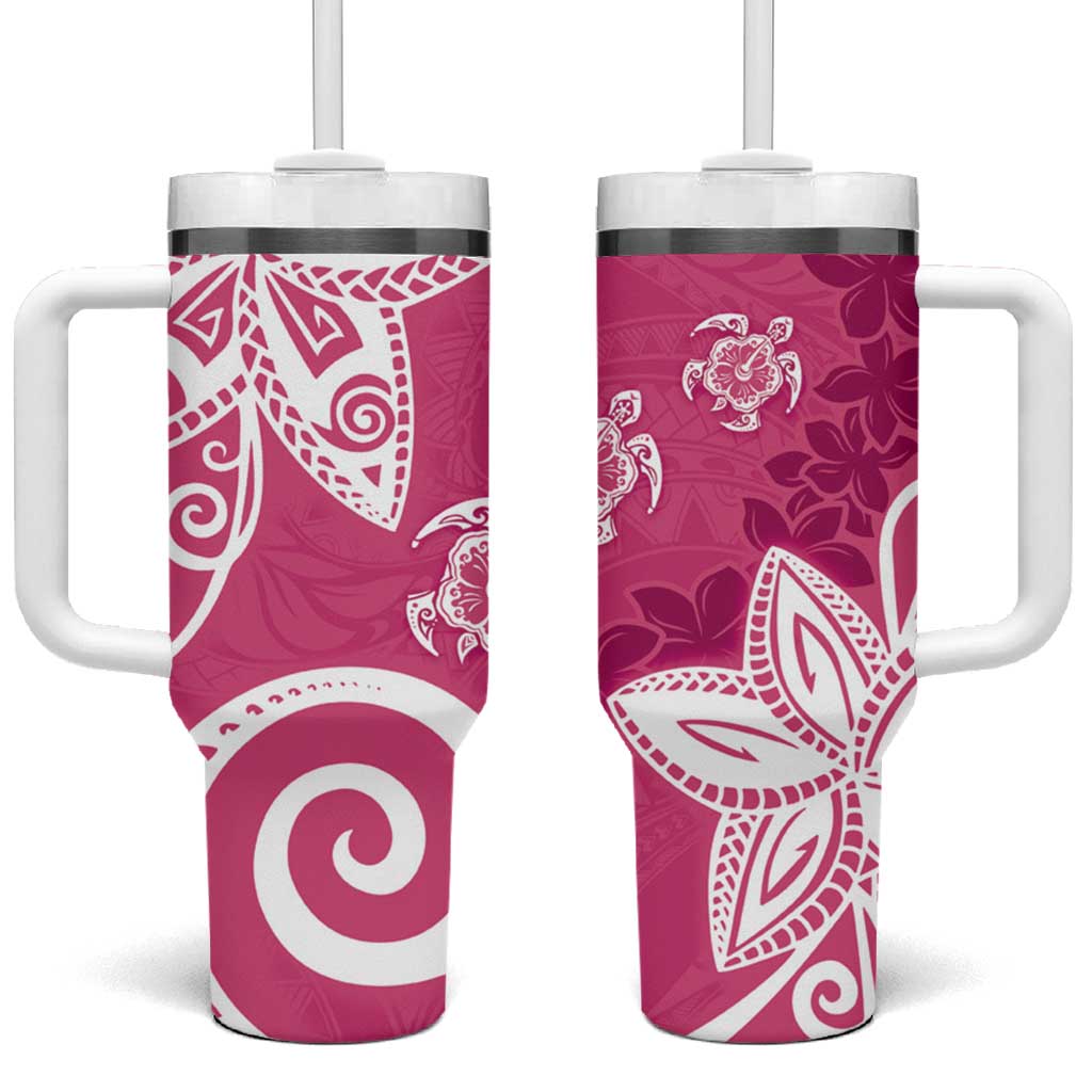 Polynesia Tumbler With Handle Pink Tribal Turtle Floral Pattern