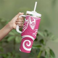 Polynesia Tumbler With Handle Pink Tribal Turtle Floral Pattern