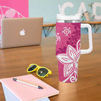 Polynesia Tumbler With Handle Pink Tribal Turtle Floral Pattern
