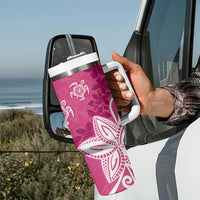 Polynesia Tumbler With Handle Pink Tribal Turtle Floral Pattern