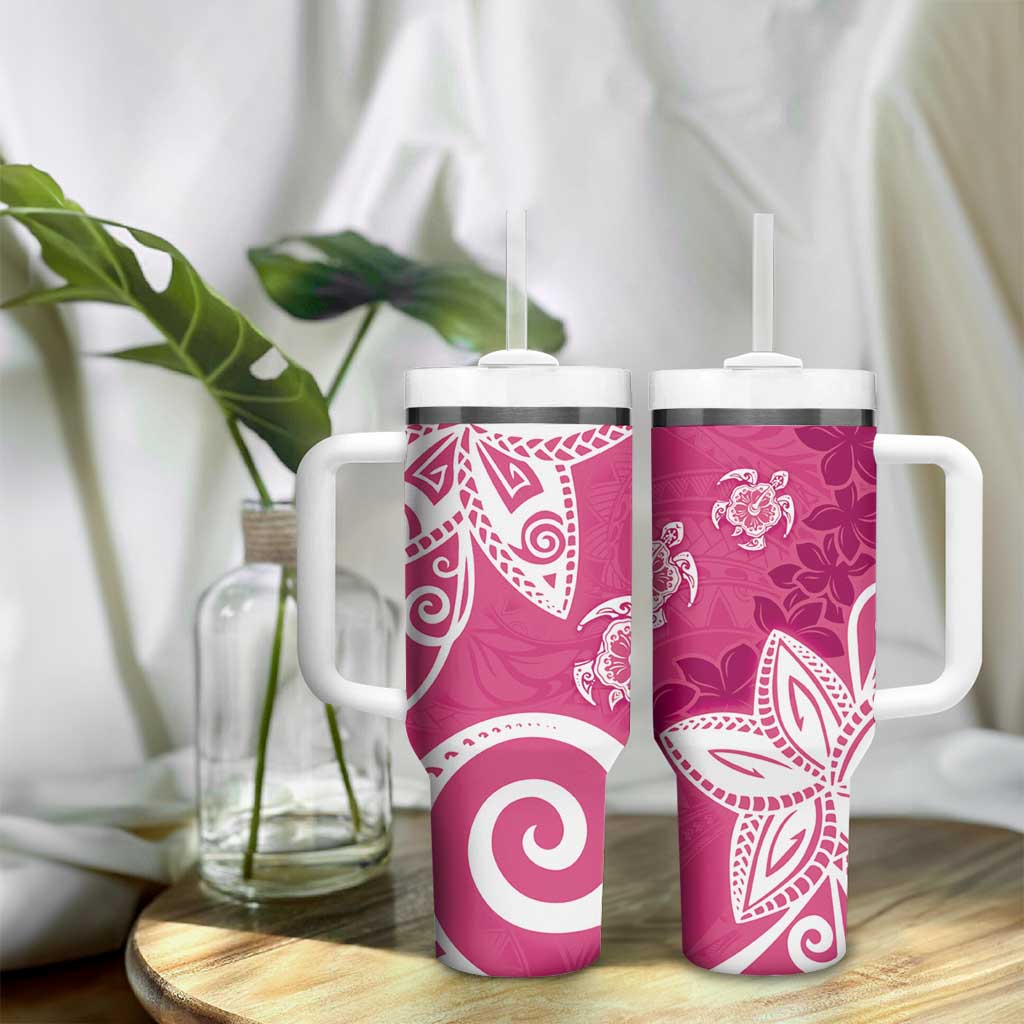 Polynesia Tumbler With Handle Pink Tribal Turtle Floral Pattern
