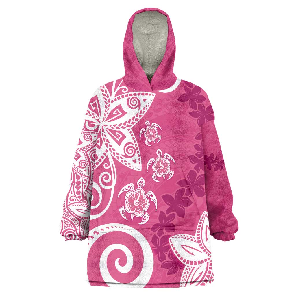 Polynesia Wearable Blanket Hoodie Pink Tribal Turtle Floral Pattern LT05 One Size Pink - Polynesian Pride