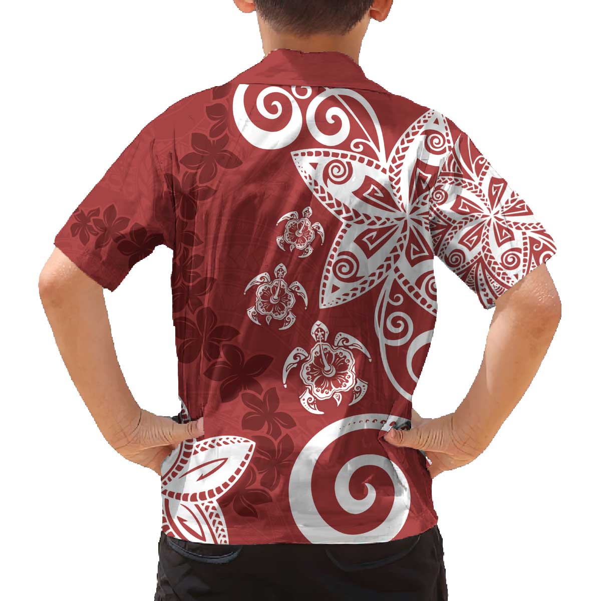 Polynesia Family Matching Off The Shoulder Long Sleeve Dress and Hawaiian Shirt Red Tribal Turtle Floral Pattern