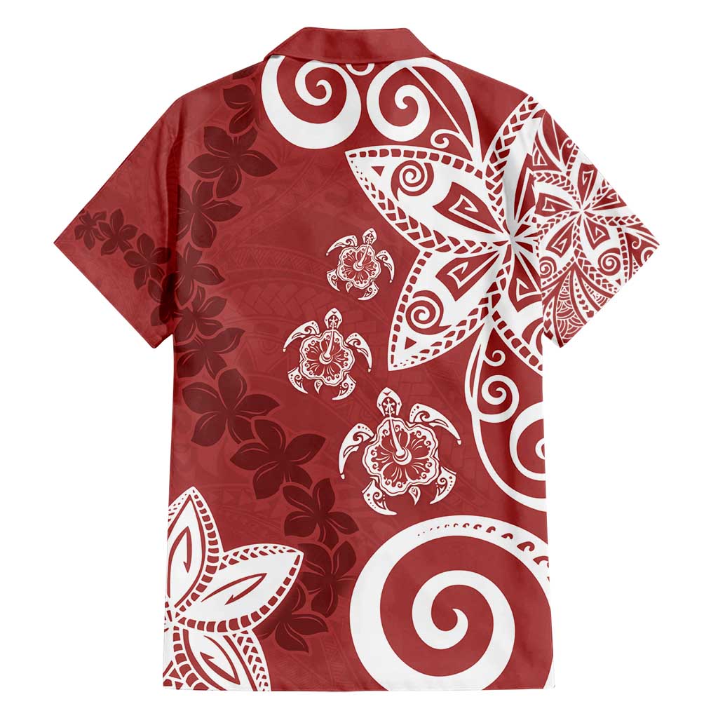 Polynesia Family Matching Puletasi and Hawaiian Shirt Red Tribal Turtle Floral Pattern