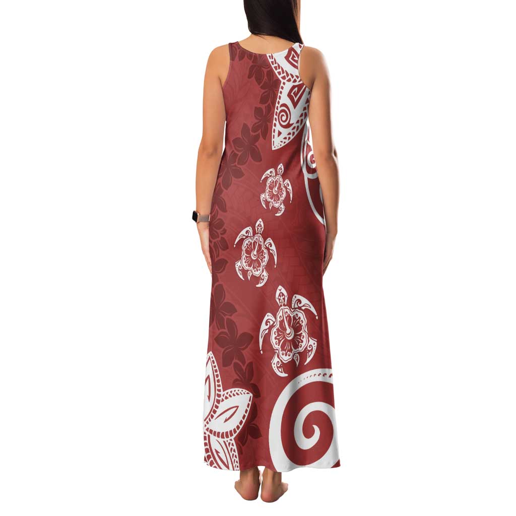 Polynesia Family Matching Tank Maxi Dress and Hawaiian Shirt Red Tribal Turtle Floral Pattern