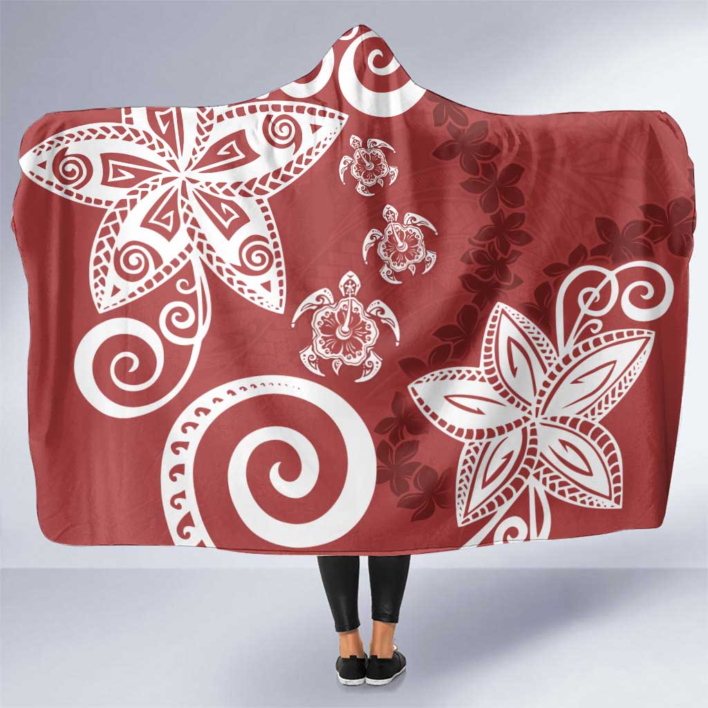 Polynesia Hooded Blanket Red Tribal Turtle Floral Pattern LT05 One Size Red - Polynesian Pride
