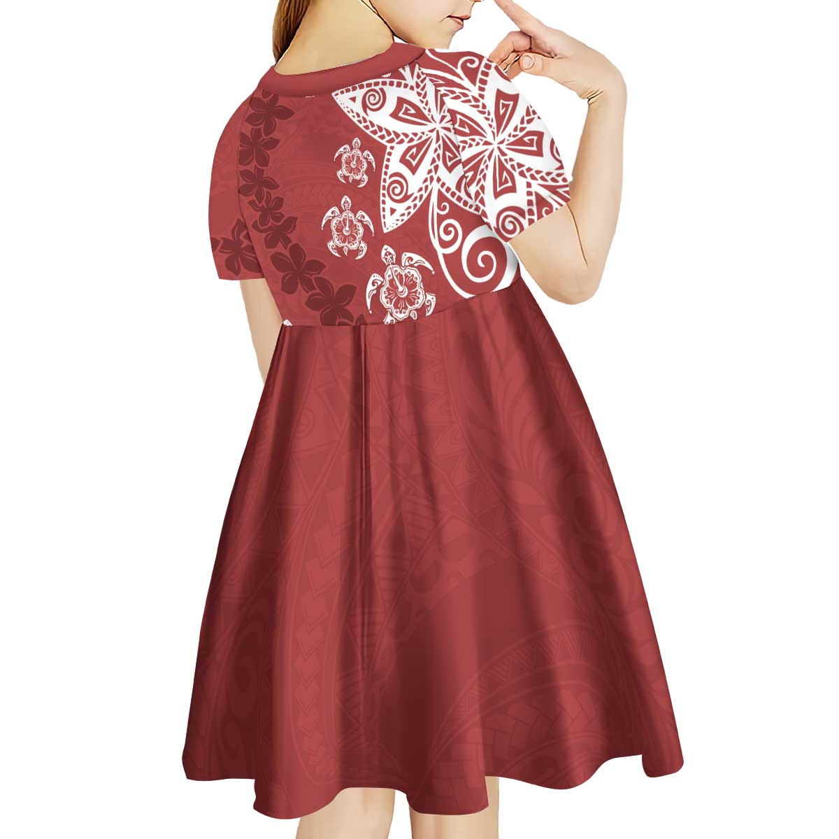 Polynesia Kid Short Sleeve Dress Red Tribal Turtle Floral Pattern LT05 - Polynesian Pride