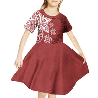 Polynesia Kid Short Sleeve Dress Red Tribal Turtle Floral Pattern LT05 - Polynesian Pride