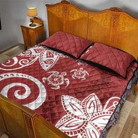 Polynesia Quilt Bed Set Red Tribal Turtle Floral Pattern