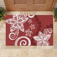 Polynesia Rubber Doormat Red Tribal Turtle Floral Pattern