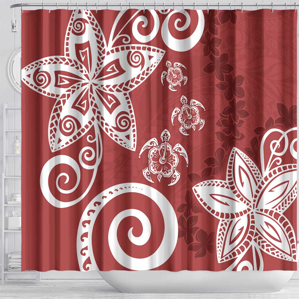 Polynesia Shower Curtain Red Tribal Turtle Floral Pattern