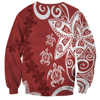 Polynesia Sweatshirt Red Tribal Turtle Floral Pattern
