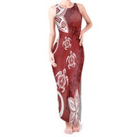 Polynesia Tank Maxi Dress Red Tribal Turtle Floral Pattern