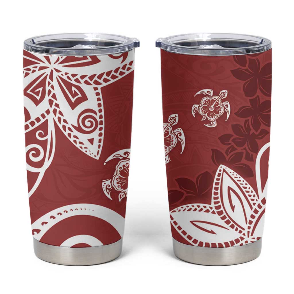 Polynesia Tumbler Cup Red Tribal Turtle Floral Pattern