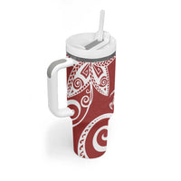 Polynesia Tumbler With Handle Red Tribal Turtle Floral Pattern