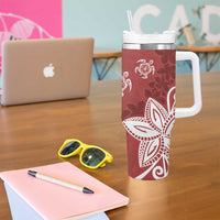 Polynesia Tumbler With Handle Red Tribal Turtle Floral Pattern