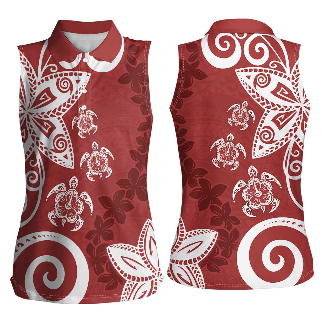 Polynesia Women Sleeveless Polo Shirt Red Tribal Turtle Floral Pattern LT05 - Polynesian Pride