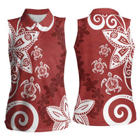 Polynesia Women Sleeveless Polo Shirt Red Tribal Turtle Floral Pattern LT05 - Polynesian Pride