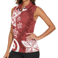 Polynesia Women Sleeveless Polo Shirt Red Tribal Turtle Floral Pattern LT05 - Polynesian Pride