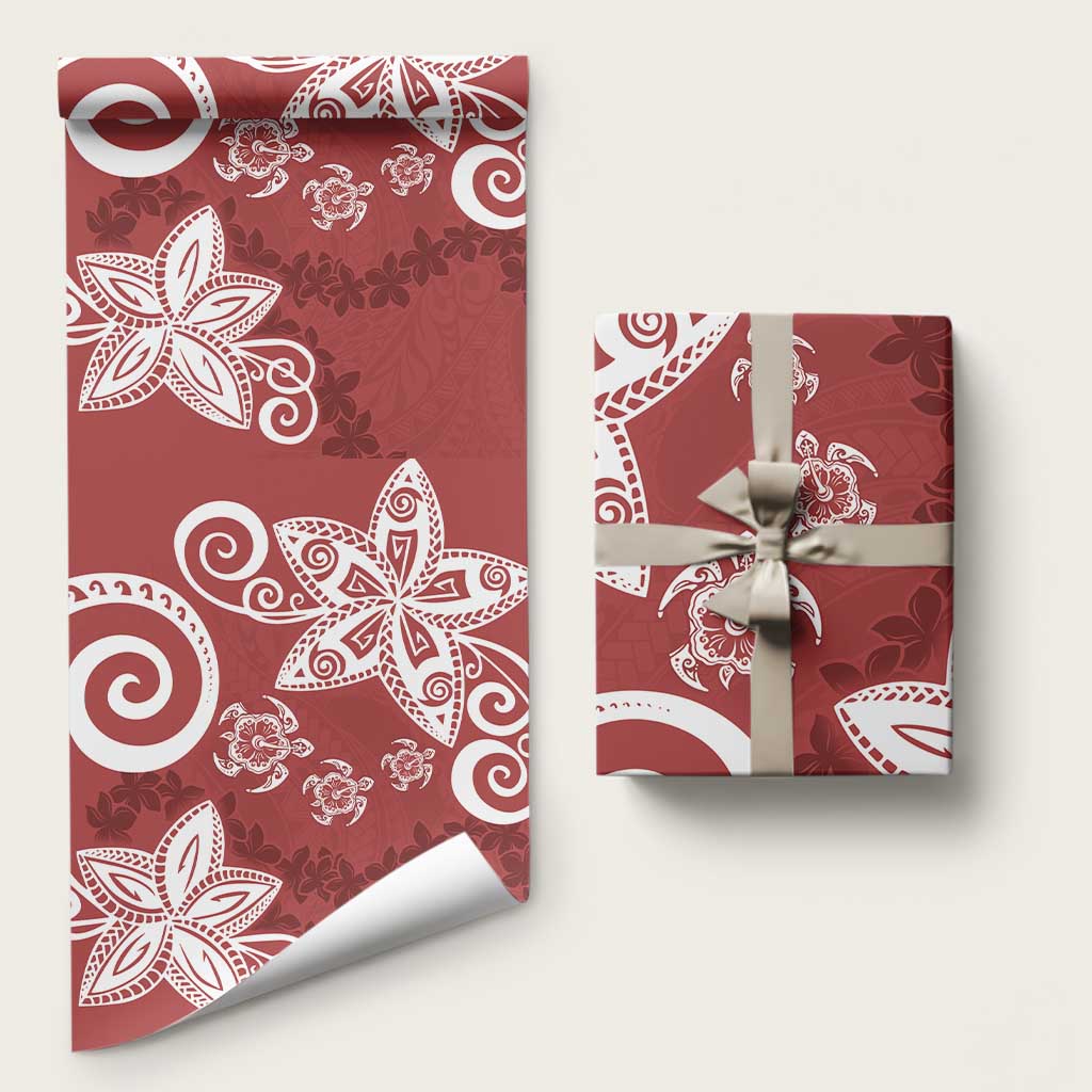 Polynesia Wrapping Paper Red Tribal Turtle Floral Pattern - Polynesian Pride