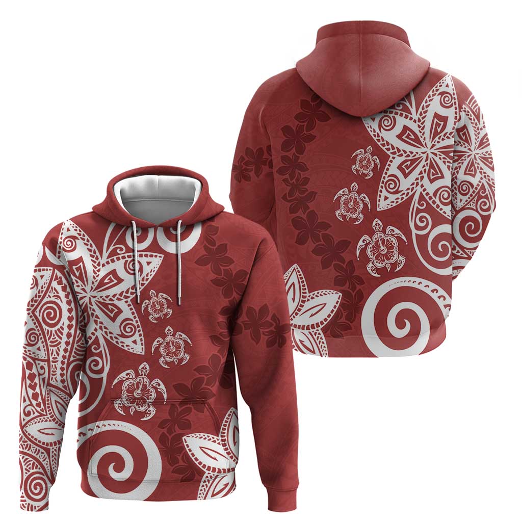 Polynesia Zip Hoodie Red Tribal Turtle Floral Pattern