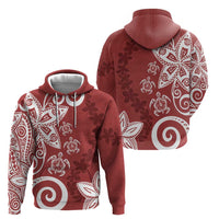 Polynesia Zip Hoodie Red Tribal Turtle Floral Pattern