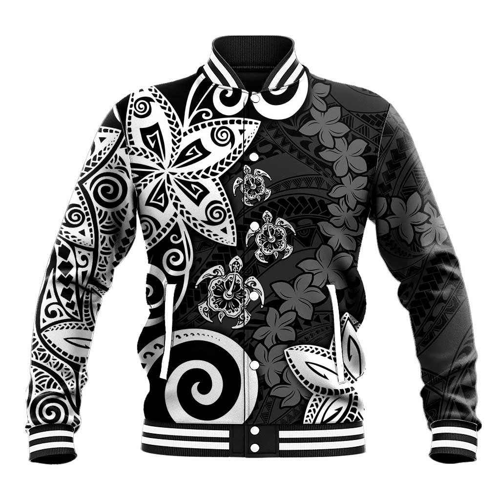 Polynesia Baseball Jacket Black Tribal Turtle Floral Pattern LT05 Unisex Black - Polynesian Pride