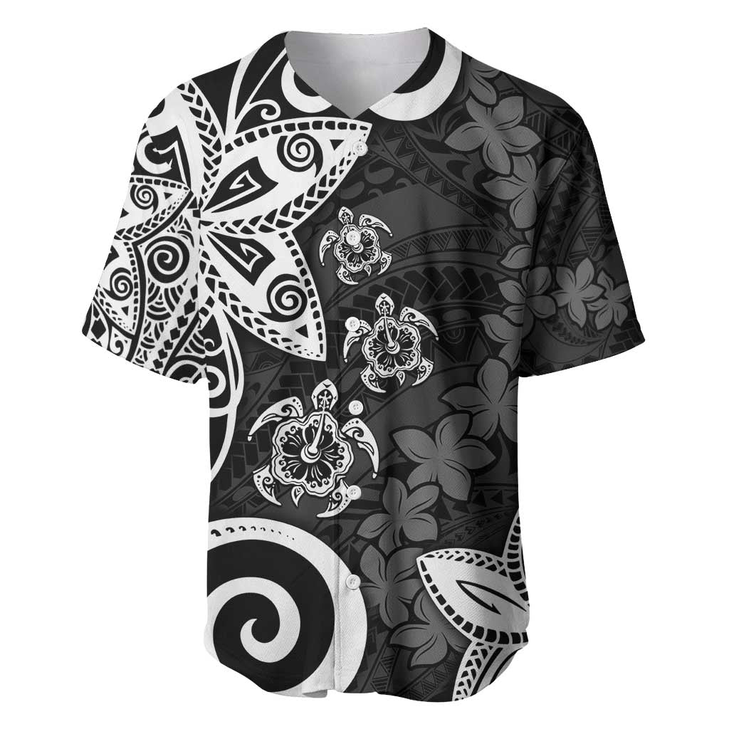 Polynesia Baseball Jersey Black Tribal Turtle Floral Pattern LT05 Black - Polynesian Pride