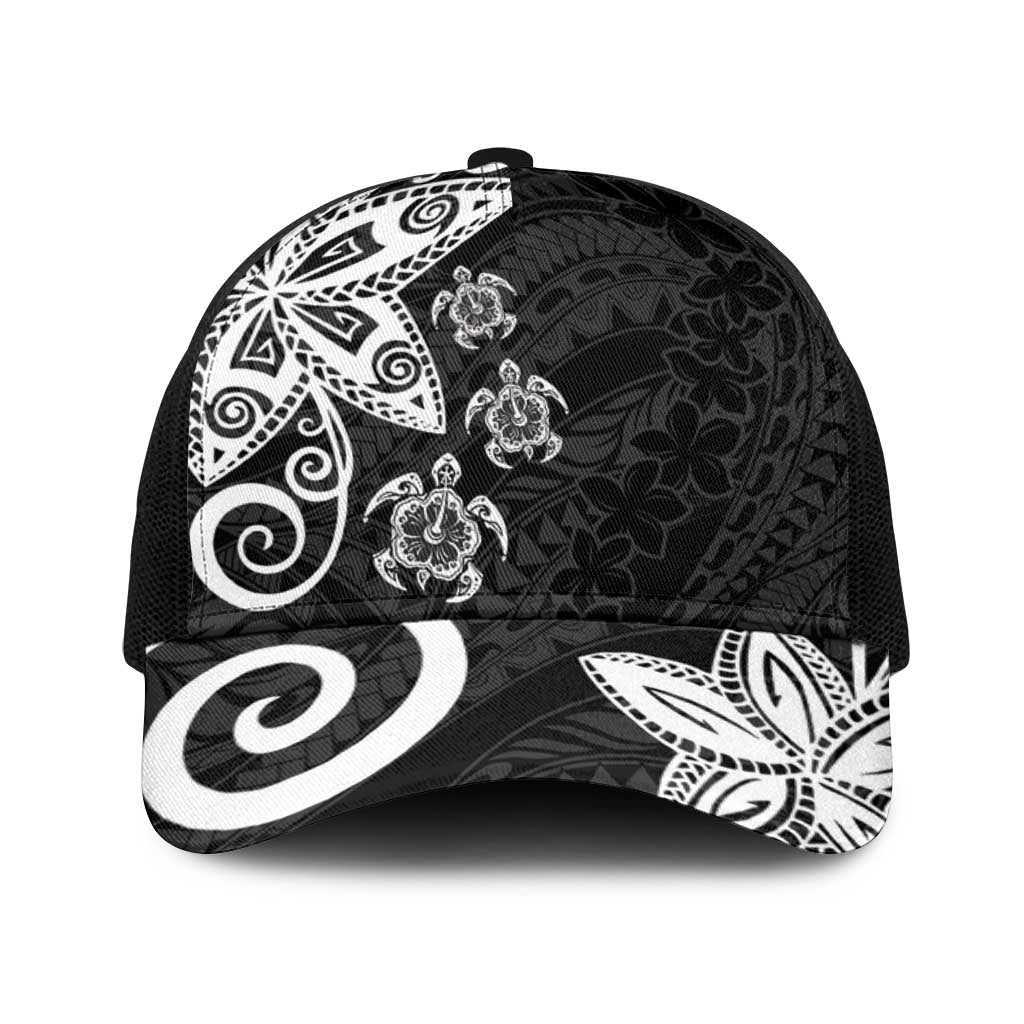 Polynesia Baseball Net Cap Black Tribal Turtle Floral Pattern - Polynesian Pride