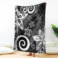 Polynesia Blanket Black Tribal Turtle Floral Pattern