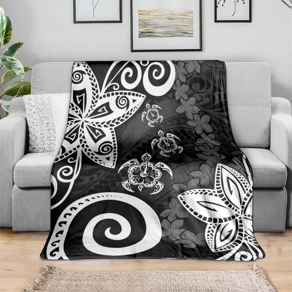 Polynesia Blanket Black Tribal Turtle Floral Pattern
