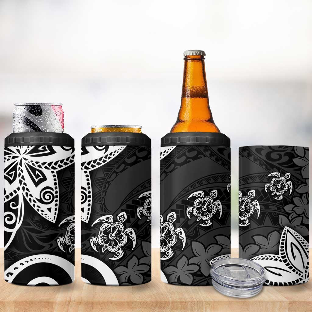 Polynesia 4 in 1 Can Cooler Tumbler Black Tribal Turtle Floral Pattern