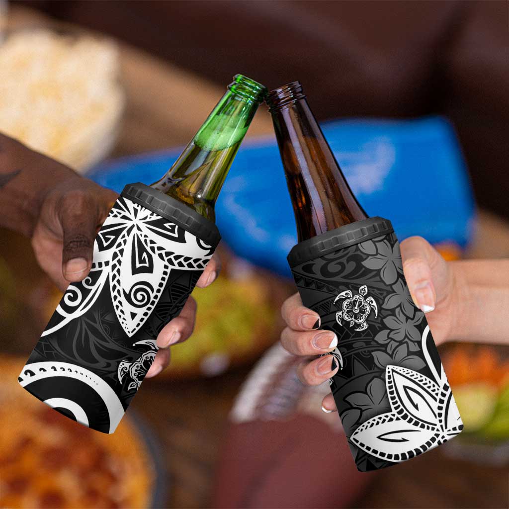 Polynesia 4 in 1 Can Cooler Tumbler Black Tribal Turtle Floral Pattern