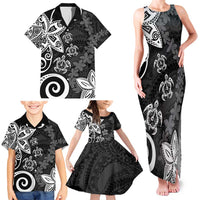 Polynesia Family Matching Tank Maxi Dress and Hawaiian Shirt Black Tribal Turtle Floral Pattern