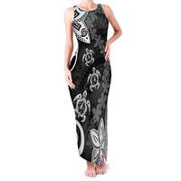 Polynesia Family Matching Tank Maxi Dress and Hawaiian Shirt Black Tribal Turtle Floral Pattern