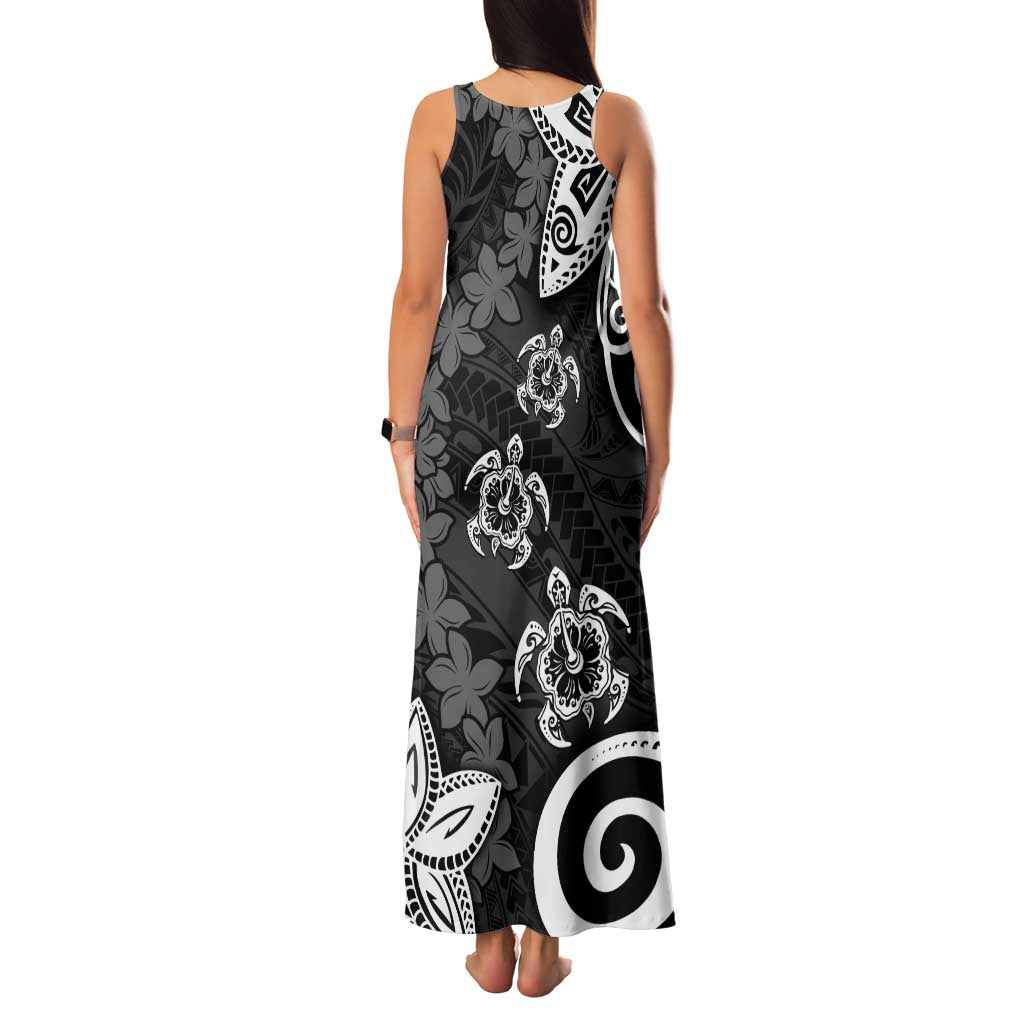 Polynesia Family Matching Tank Maxi Dress and Hawaiian Shirt Black Tribal Turtle Floral Pattern