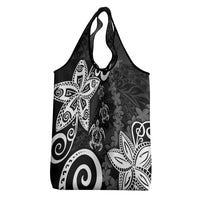 Polynesia Grocery Bag Black Tribal Turtle Floral Pattern