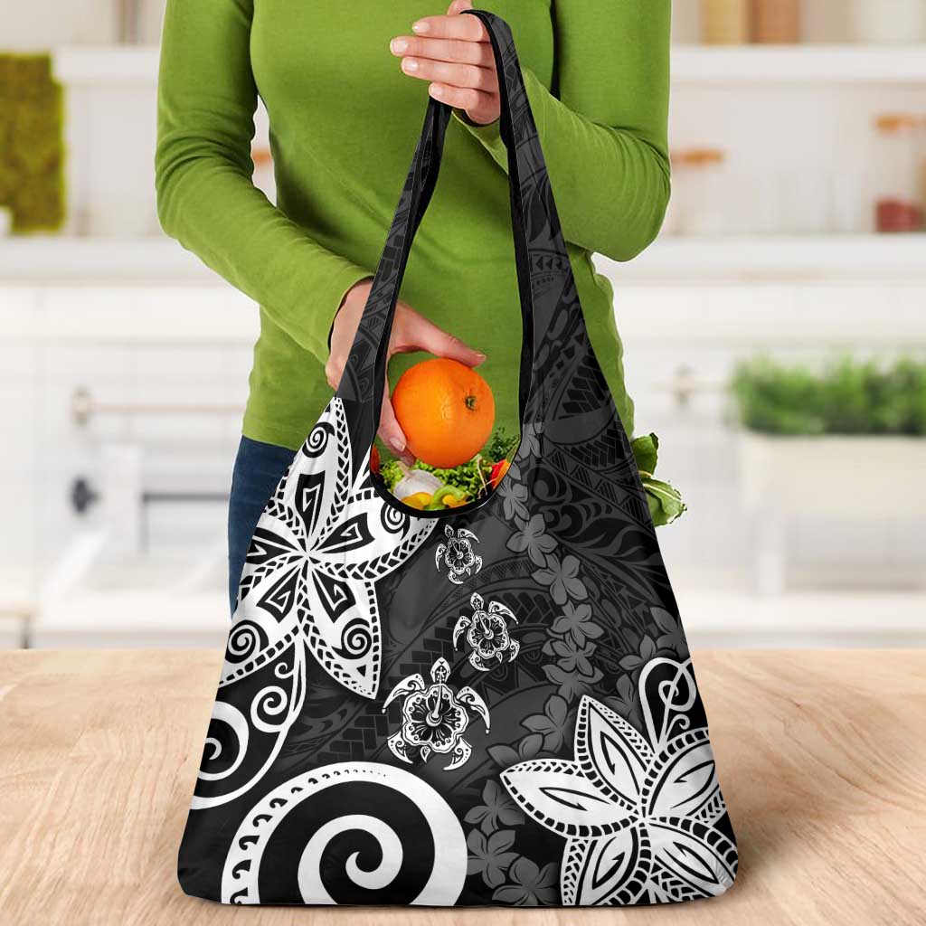 Polynesia Grocery Bag Black Tribal Turtle Floral Pattern