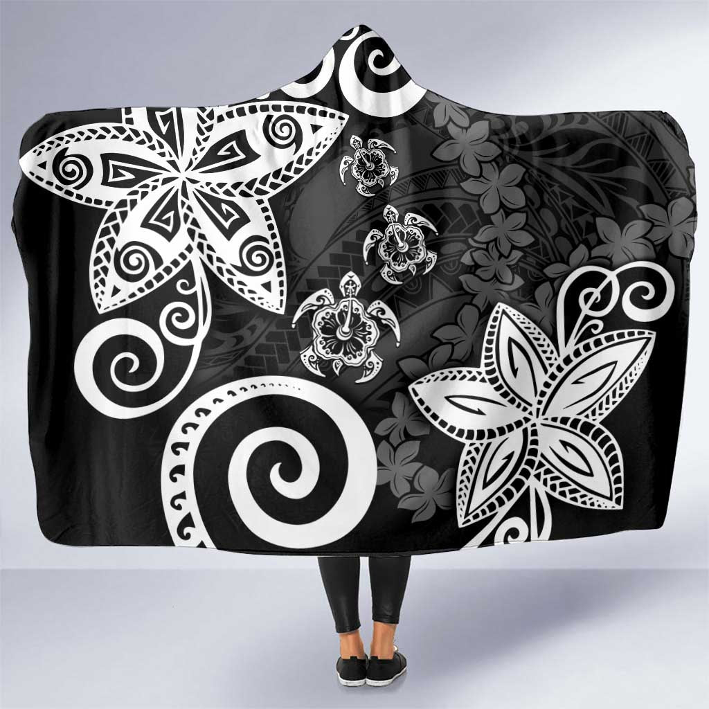 Polynesia Hooded Blanket Black Tribal Turtle Floral Pattern LT05 One Size Black - Polynesian Pride