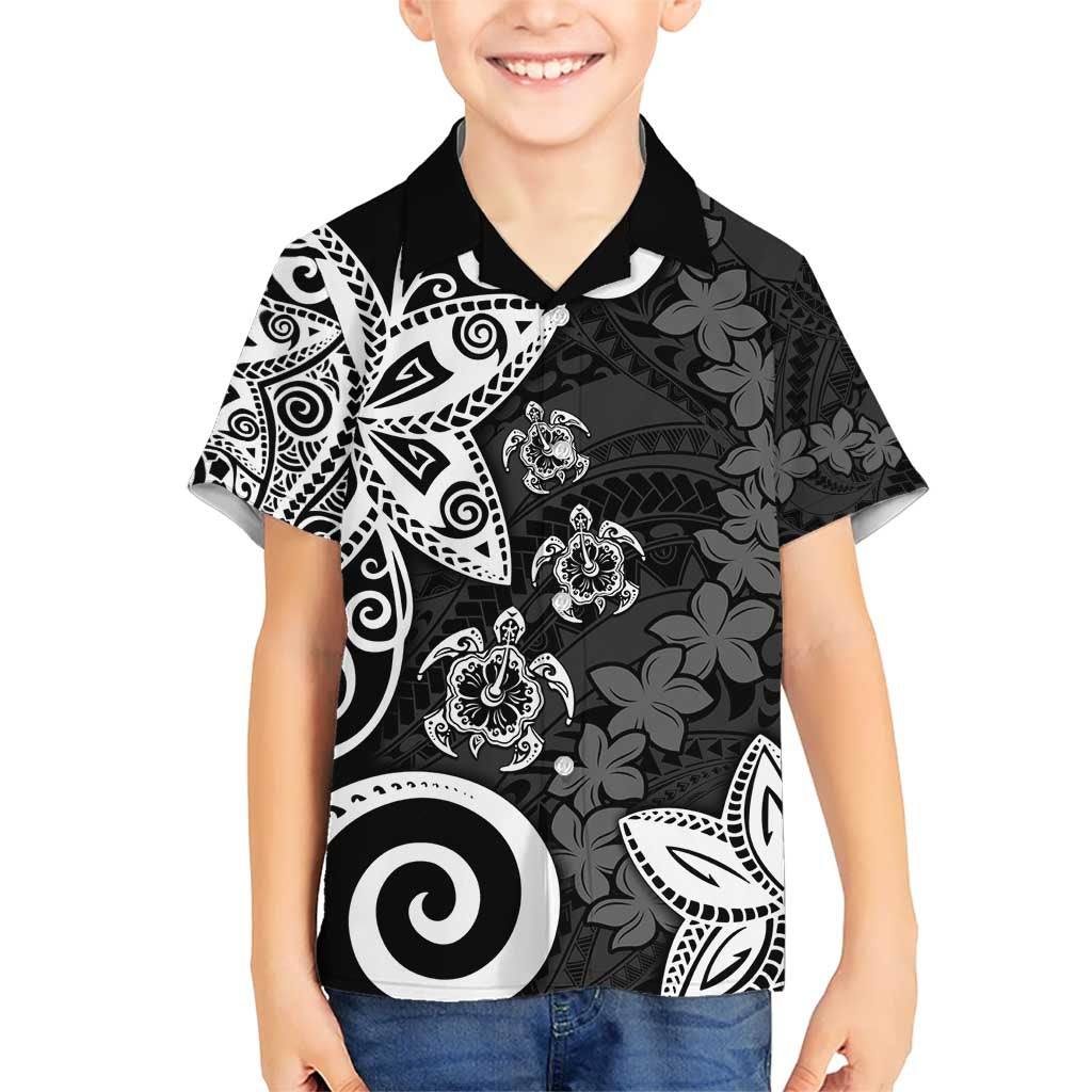 Polynesia Kid Hawaiian Shirt Black Tribal Turtle Floral Pattern