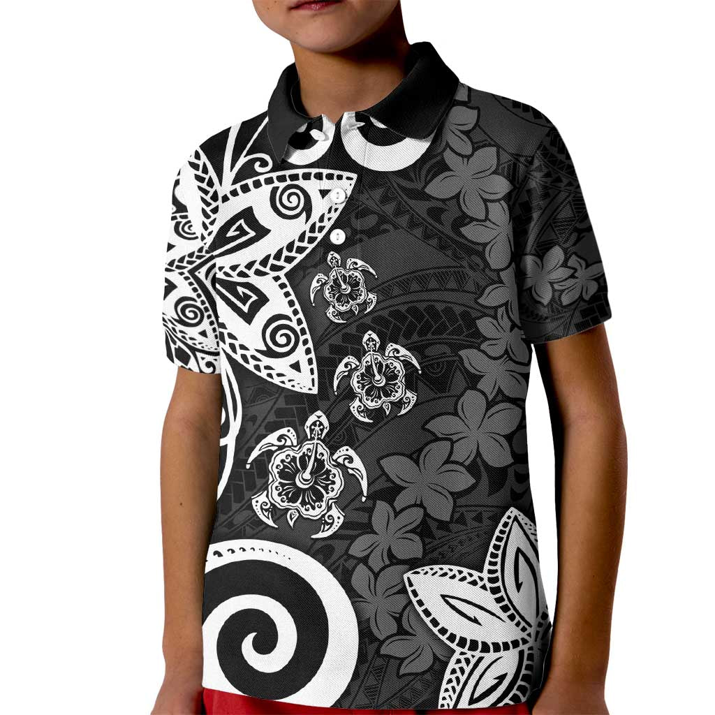 Polynesia Kid Polo Shirt Black Tribal Turtle Floral Pattern LT05 Kid Black - Polynesian Pride