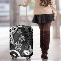 Polynesia Luggage Cover Black Tribal Turtle Floral Pattern