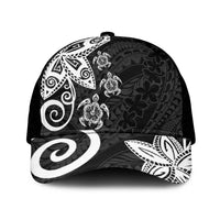 Polynesia Mesh Trucker Cap Black Tribal Turtle Floral Pattern - Polynesian Pride